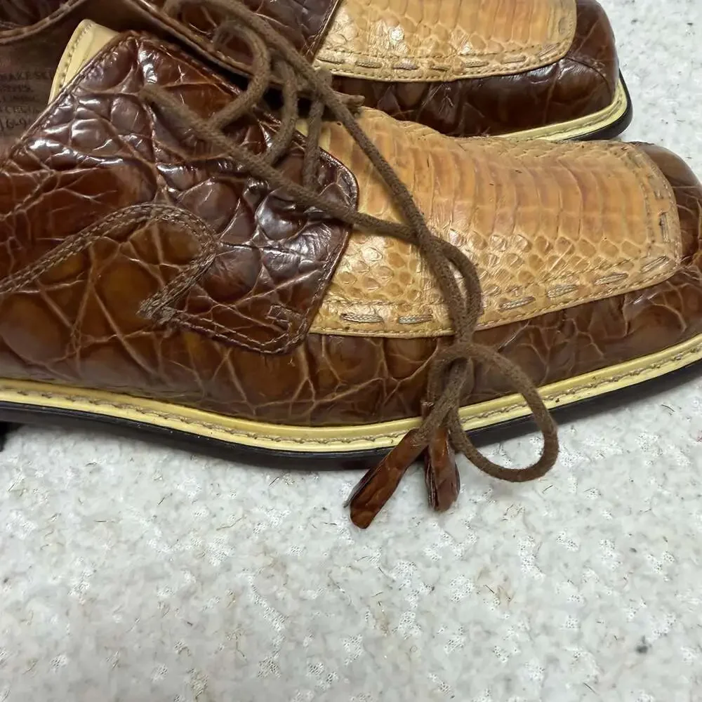 Giorgio Brutini Brown Two-Tone Genuine Snake Skin Square Toe Lace-Up Dress Shoes